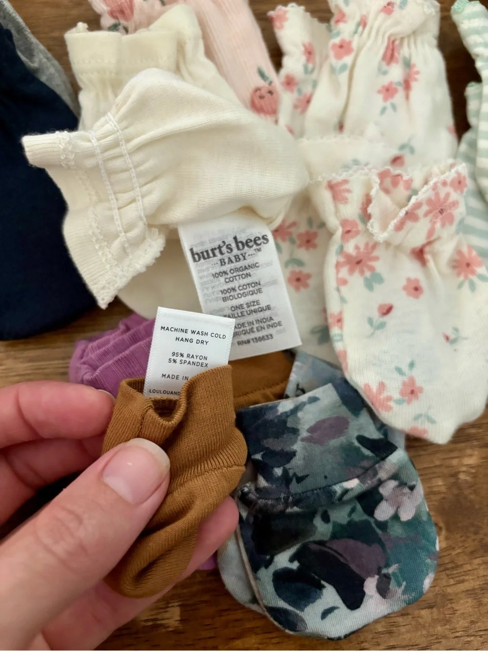 Assorted Baby Mittens - Floral, Cream, Pink, Navy & Striped Set